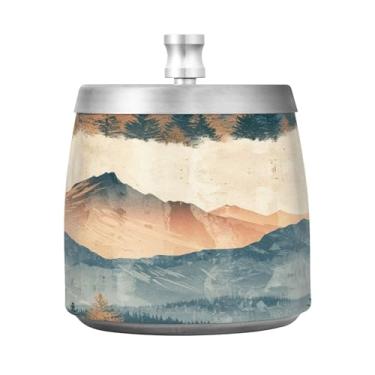 Imagem de SEHANY Cinzeiro Majestic Mountain Peak com tampa para cigarros, à prova de vento, sem fumaça, aço inoxidável, cinzeiros para uso interno e externo, grande, inodoro, para fumantes, decoração de