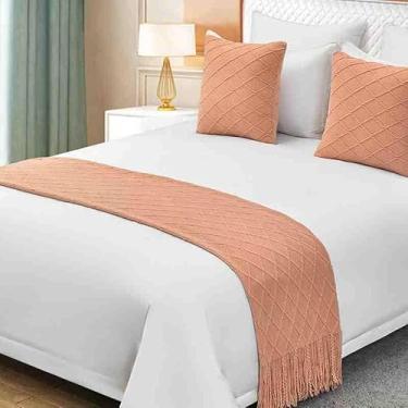 Imagem de Cachecol para cama de hotel, cor sólida, tecido de malha, lençol, sofá, cobertor decorativo, moderno, sem desbotamento, protetor de cama para cama de solteiro queen size - laranja||60 x 210 cm para