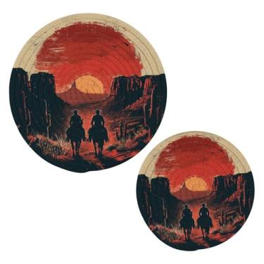 Imagem de Blueangle 2 peças de suporte de panela de trivet Cowboys - conjunto de pegadores de panela de tecido redondo - almofadas quentes trançadas de algodão - porta-copos - tapetes de mesa para cozinhar e