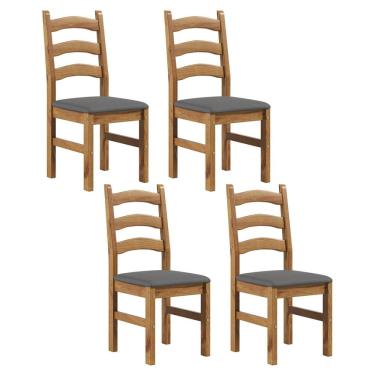 Imagem de Kit 4 Cadeiras 100% Madeira Maciça com Assento Estofado Napoli Espresso Móveis Nogueira/Cinza