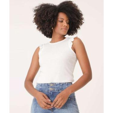 Imagem de Blusa Regata Feminina Babado Canelado Marisa-17012, Off white, M
