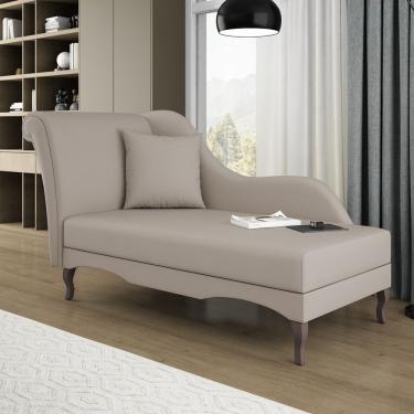 Imagem de Divã Recamier Chaise Longue Valentina Clássico Com Pés De Madeira Veludo Bege - Desk Design