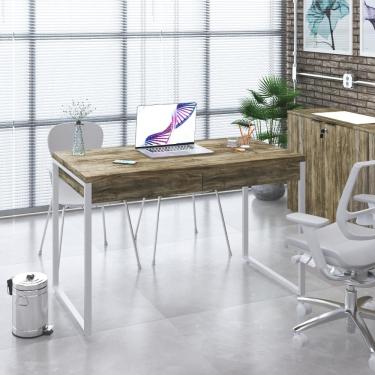 Imagem de Mesa Office 120x60x75cm C/02 Gavetas Kuadra Carvalho - Est.branca