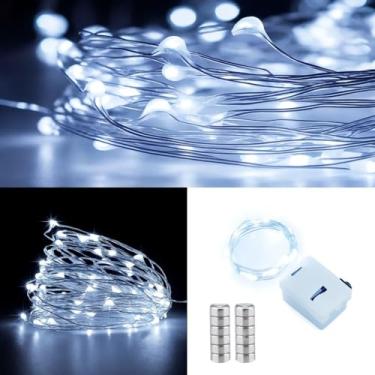 Imagem de Cordão de Cobre Luz Fio de Fada LED 2 Metros 20 Leds 3 Modos Bateria Decoração Natal (1, Branco Frio)