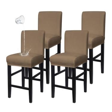 Imagem de NICEEC Capas de banco de bar com encosto elastano elástico capas de banco de bar repelentes à água capas de cadeira de balcão de altura removível lavável capa retangular para cozinha, sala de jantar