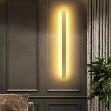 Imagem de GZZBMY LED apliques de parede modernos minimalistas longas candeeiros de parede metal acrílico interior iluminação para quarto cabeceira sala de estar escadas corredor (luz quente dourada, 150 cm)