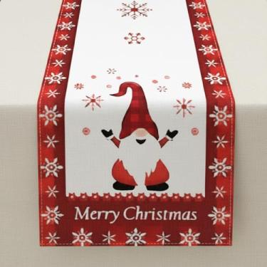 Imagem de Caminho de mesa de Natal | Decoração de mesa de férias de inverno de 182 cm - Design festivo de gnomo e floco de neve