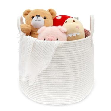 Imagem de Cesto de lavanderia infantil para roupas de brinquedo 33,78 x 13,78 x 11,42 polegadas cesta de brinquedo de bebê armazenamento de berçário para decoração de quarto (branco, estilo 1)