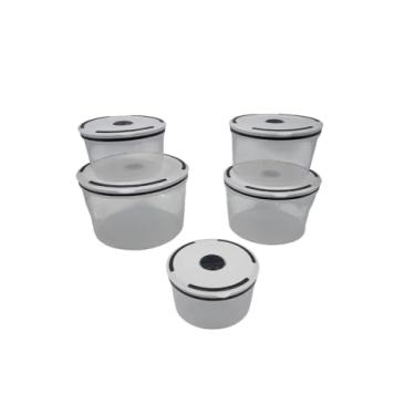 Imagem de Conjunto 5 Potes Herméticos de Plástico com Tampa, 400ml, 650ml, 1000ml, 1500ml, 2000ml, Transparente com Tampa Branca, Empilháveis