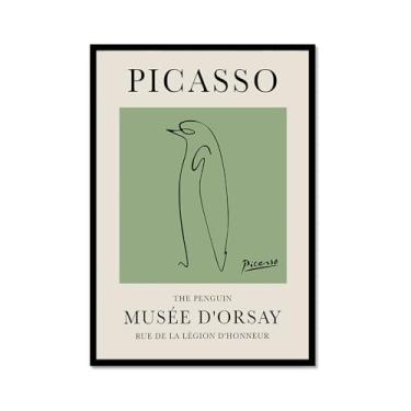 Imagem de Impressão em tela verde sálvia Pablo Picasso animais esboço arte de parede gato cão pássaro cavalo impressão linha abstrata desenho pôsteres para quarto casa escritório decoração (SKU10,16x24") (40x60