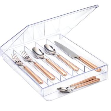 Imagem de Porta Talheres com Tampa em Acrílico Premium – Organizador Transparente 34×30 cm – Alta Resistência, Ideal para Cozinha, Armário e Gaveta