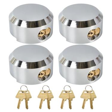 Imagem de Pomunty Pacote com 4 fechaduras de porta de reboque com chave semelhantes, fechaduras de disco de hóquei resistentes, cadeados de manilha ocultos reforçados com 8 chaves de aço sólido para trailers,