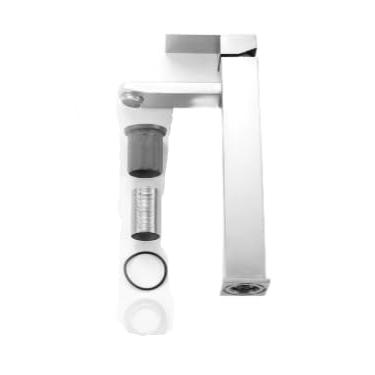 Imagem de Torneira banheiro inox monocomando Lavabo Saída Alta para Cuba Quadrado Pintura Preta Ajuste de Água Quente Fria, Design Quadrado Moderno(Prata/Aço inoxidável(kit3))