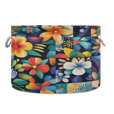 Imagem de WELLDAY Cesta de corda de algodão flores coloridas cesta de lavanderia para bebê para sala de estar, lavanderia, berçário, travesseiros, decoração de casa