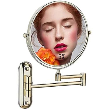 Imagem de Espelho de parede com ampliação de 5x, espelho de maquiagem redondo espelho de banheiro de 20 cm retrátil rotação 360