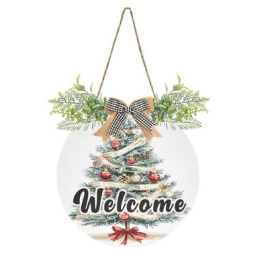 Imagem de YETTASBIN Placa de boas-vindas para árvore de Natal, placa de parede à prova d'água, guirlanda decorativa de alpendre para inauguração de casa, quintal, jardim, decoração de férias, 30 x 30 cm