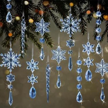 Imagem de 9 peças de enfeites de floco de neve de cristal acrílico azul claro - decoração de pendurar no gelo com pingentes, perfeito para o país das maravilhas do inverno e candelabro suprimentos de férias de