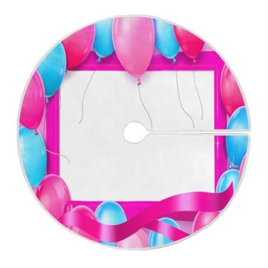 Imagem de Wassud Saia para árvore de Natal com laços seguros, balões coloridos de 119 cm, tapete de árvore de Natal festivo para festas de ano novo, decoração de casa