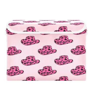 Imagem de CEBUGI Caixas de armazenamento com tampas, caixa de armazenamento de tecido dobrável, chapéus de cowboy, compartimentos organizadores de cubo para armário de casa prateleiras de quarto 40 x 30 x 30 cm