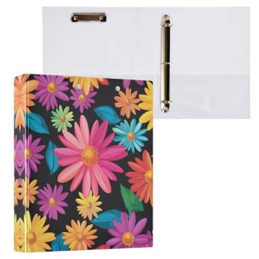 Imagem de STAYTOP Organizador de fichário redondo de margaridas coloridas, fichário de 3 anéis com prancheta (carta A4), fichário fofo para material de escritório escolar