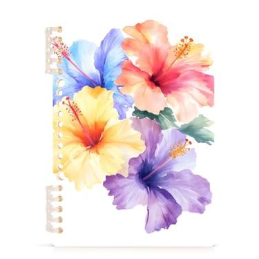 Imagem de Burbuja Caderno de flores tropicais em aquarela, papel pautado universitário A5 com 60 folhas, fichário para diário, escritório, 1 pacote