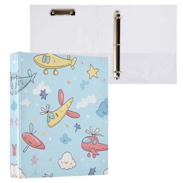 Imagem de Qilmy Organizador de fichário redondo de avião de desenho animado, fichário de 3 anéis com prancheta (carta A4), fichário fofo para material de escritório escolar 155