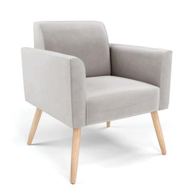 Imagem de Poltrona Pés Palito Natural Marisa Veludo Cinza D03 - D'rossi