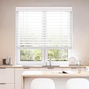 Imagem de DEZ Furnishings QJWT320480 Persiana de madeira sintética sem fio de 5 cm, 81 cm L x 122 cm C, branca