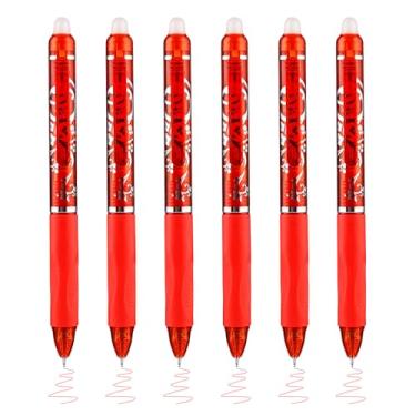 Imagem de Valtiner 6 canetas apagáveis retráteis, canetas coloridas de tinta vermelha gel clicker com borrachas, caneta de escrita lisa de ponta fina de 0,5 mm para anotações, suprimentos de palavras cruzadas