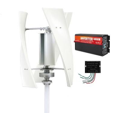 Imagem de 24v,HUIZHITENGDA Kit de Turbina Eólica Vertical de 4000W, 220V 48V 24V 12V, Turbina Eólica Três Pás Silenciosa para Geração de Energia com Inversor de Tensão, Adequada para Quintais/Ruas