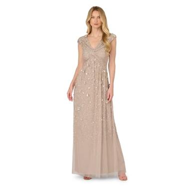 Imagem de Adrianna Papell Vestido longo com contas e manga cavada, mármore, Mármore, 38