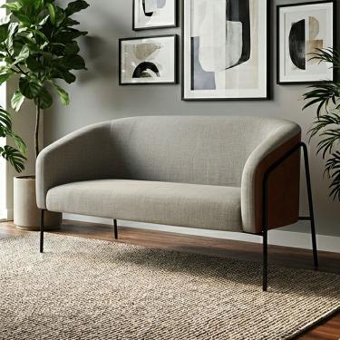 Imagem de Sofá 2 Lugares Stella Industrial Alta Preta Sintético PU Nozes Linho Grafite D03 - D'Rossi