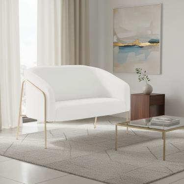 Imagem de Sofá 2 Lugares Namoradeira Stella Industrial Alta Champanhe Sintético PU Branco D03 - D'Rossi