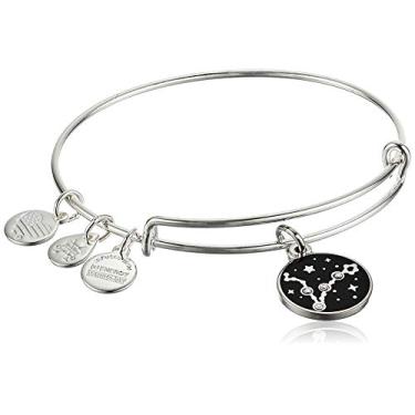 Imagem de Alex and Ani Bracelete expansível do zodíaco para mulheres, pingentes do zodíaco, epóxi preto e cristais, acabamento brilhante, 5 a 9 cm, Expandable, Metal