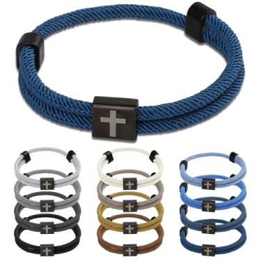 Imagem de PineHaven Pulseira de cruz trançada para homens e mulheres, pulseira de cruz de corda cristã ajustável com nó de metal presentes religiosos, about 6 inch to 10 inch, Nylon, Sem Pedra Preciosa