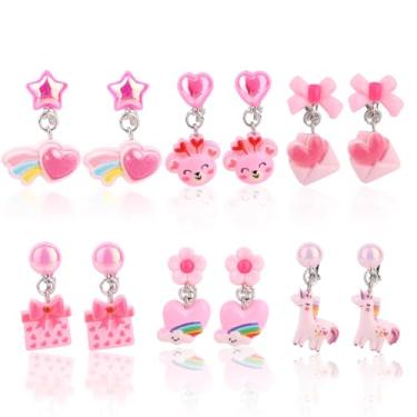 Imagem de 6 Pares Brincos de Pressão Infantis para Meninas, Unicórnio Princesa Brincos Sem Furo para Bebês e Meninas Acessórios de Bijuteria Fantasias