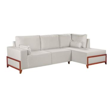 Imagem de Sofá De Canto 4 Lugares Living Fixo Com Chaise Molas Bonnel Linho Creme