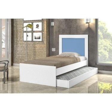 Imagem de Cama Luara Solteiro 0,88cm Branco/Azul com Auxiliar Branco - Cambel - 