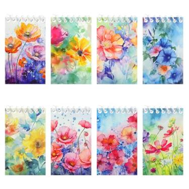 Imagem de 8 Pack Floral Spiral Notebooks,Chinese Ink Painting Wildflowers Small Pocket Memo Notepad Flower Wirebound Notebook Hardcover Journal for Home Office Stationery Supplies Party Favor Classroom Prize