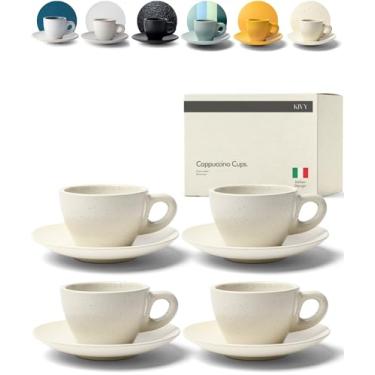 Imagem de KIVY Conjunto de 4 Copos de Cappuccino de 227 ml - Grés com Parede Grossa - Design Clássico Italiano - Ideal para Latte Art e Bebidas Quentes - Seguro para Lava-Louças