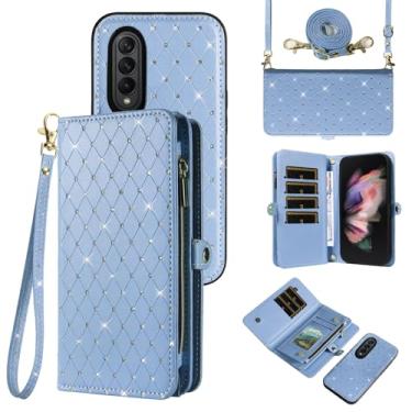 Imagem de Capa de celular para Samsung Galaxy Z Fold 3 5G 2021 com zíper carteira destacável com alça transversal alça flip glitter compartimento para cartão ZFold3 Z3 Fold3 3Z ZFold35G mulheres homens meninas