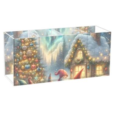 Imagem de TSENQUE Suporte de lápis de mesa de acrílico personalizado com gnomos de Natal, porta-pincéis, porta-canetas, copos, organizadores de mesa e acessórios
