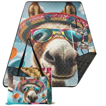 Imagem de TSENQUE Tapete de piquenique fofo fofo de burro fofo tapete de praia dobrável à prova d'água à prova de areia grande floral tapete de acampamento ao ar livre 299 cm x 203 cm