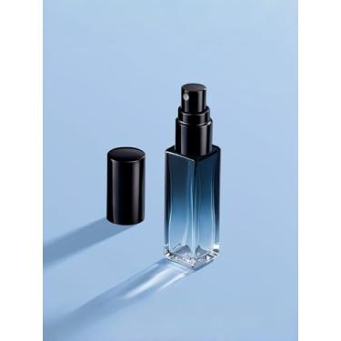 Imagem de Atomizador de perfume recarregável de 10 ml de vidro espesso gradiente cinza a azul com funil para viagens, escritório, academia, azul iluminado pela lua