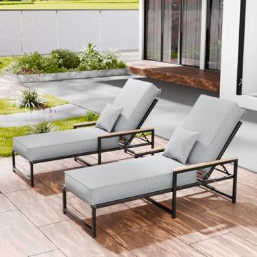 Imagem de Conjunto de 2 almofadas de espreguiçadeira para ambientes externos, 203 x 66 x 15 cm, à prova d'água e resistente ao desbotamento, para móveis de pátio, almofadas de poltrona com capa removível