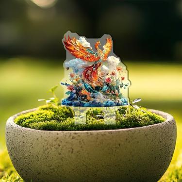 Imagem de Fênix com flores flores estacas decorativas de jardim decorações de plantas em vaso de acrílico. Presente ideal para Natal, aniversário, aniversário, dia dos namorados, celebrações.