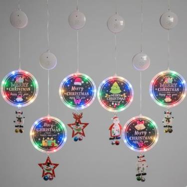 Imagem de Luminária Natalina Guirlanda Musical Decoração para Portas Janelas Paredes Tema Merry Christmas Iluminação Efeito Pisca Pisca com LED(Sortido)