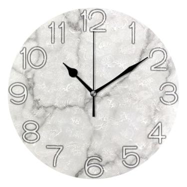 Imagem de GAIGEO Relógio de parede analógico decorativo divertido alimentado por bateria relógio de cozinha fofo, decoração de parede de meados do século sala de estar branco cinza textura minimalista, 25 cm