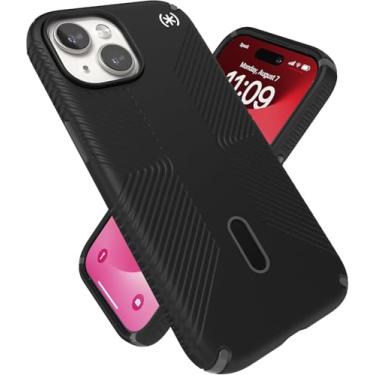 Imagem de Speck Capa Presidio2 Grip para iPhone 15/14/13/16e (6,1 polegadas) - Feita para MagSafe compatível com ClickLock, Slim Antiderrapante, Proteção contra quedas e arranhões – Preto/Cinza ardósia/Branco