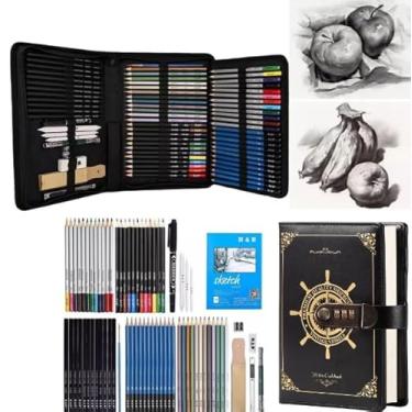 Imagem de Kit Profissional de Desenho com 97 Peças, Estojo Portátil com Lápis de Cor, Grafite, Aquarela, Metálicos, Bloco e Acessórios